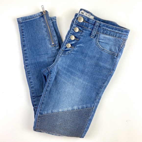 Free People Denim - Free People Seamed Moto Button Fly Skinny Jeans 27